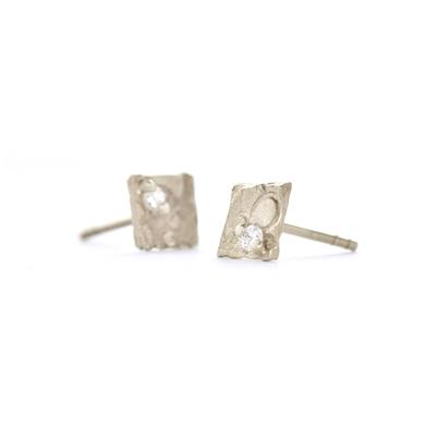 square ear studs with diamond